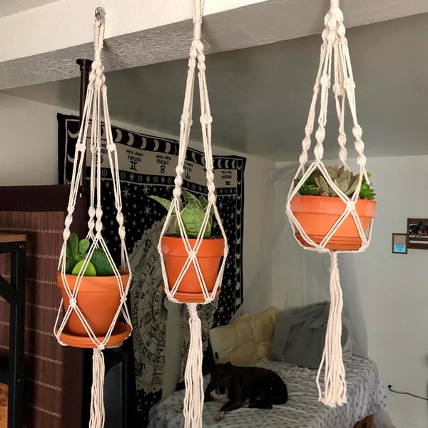 Suspension Macramé Porte-Plante – Panier Porte-Pots pour Balcon et Jardin