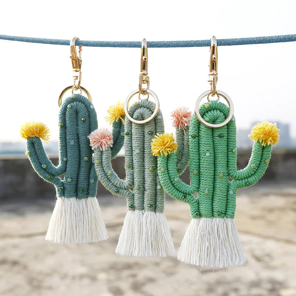 Porte-Clés Cactus Tressé Fait Main en macramé