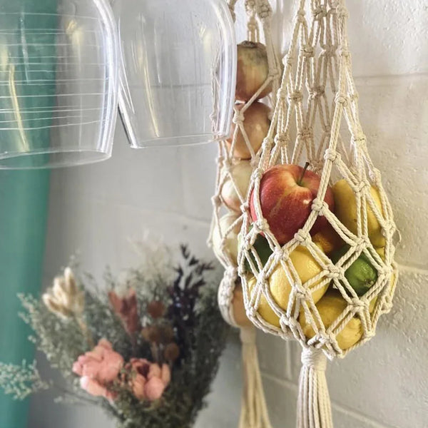 Panier Suspendu en Macramé pour Cuisine