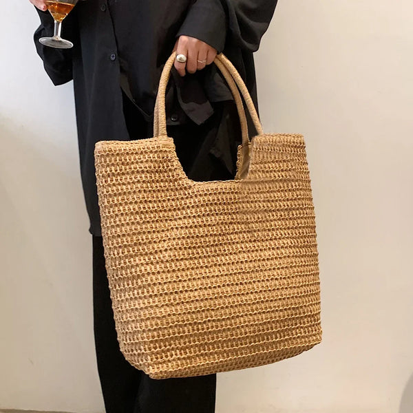 Sac Bohème en Paille - Grand Sac Crocheté avec Fermeture Éclair