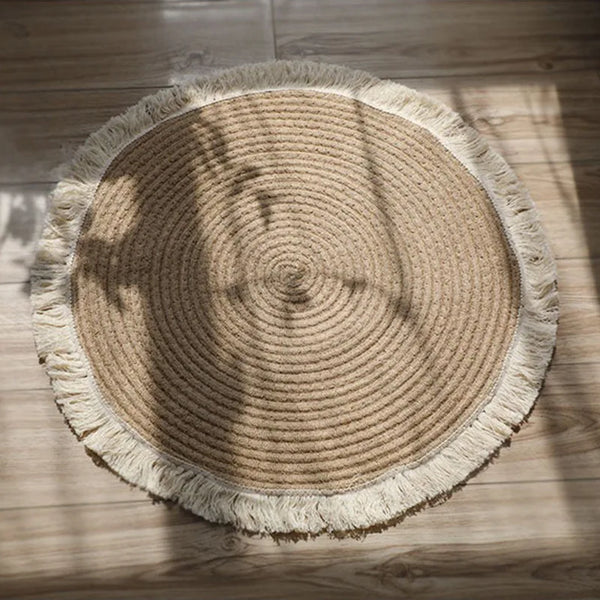 Tapis Rond en Macramé et Jute