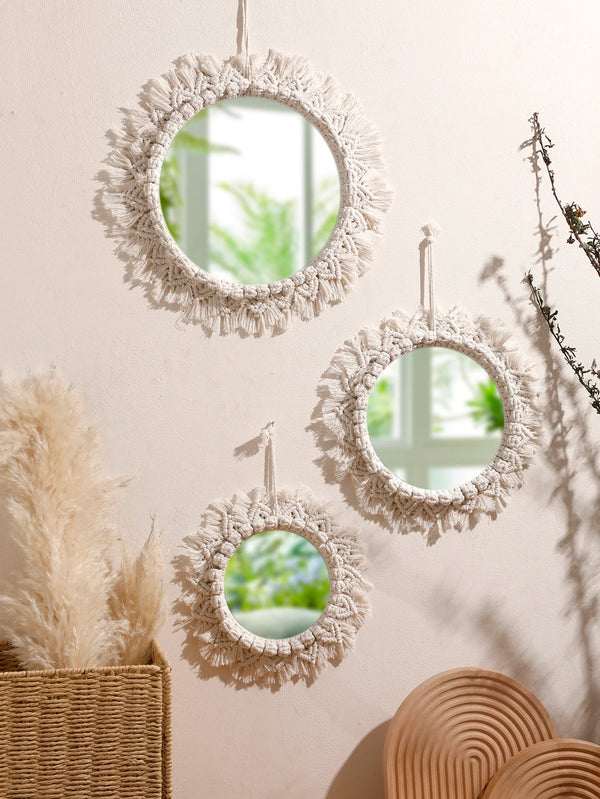 Miroir Décoratif Rond en Macramé