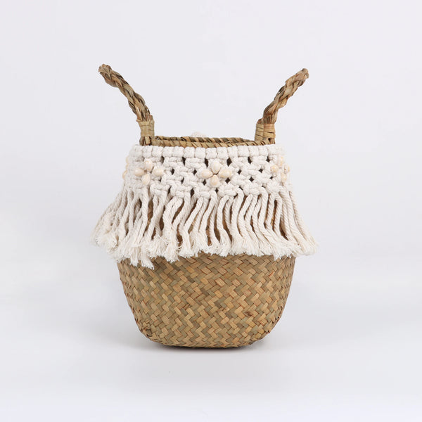 Panier en Macramé et Rotin - Panier Boho pour Plantes et Rangement