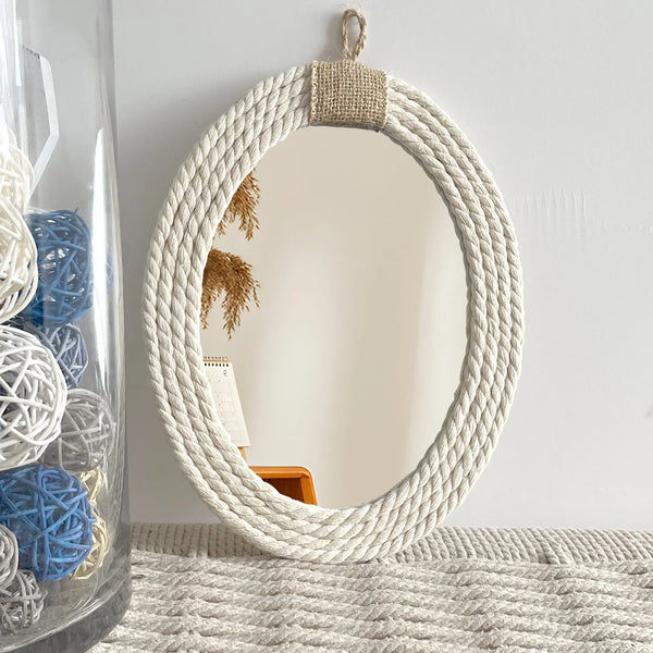 Miroir Ovale en Corde de Coton avec Franges Macramé