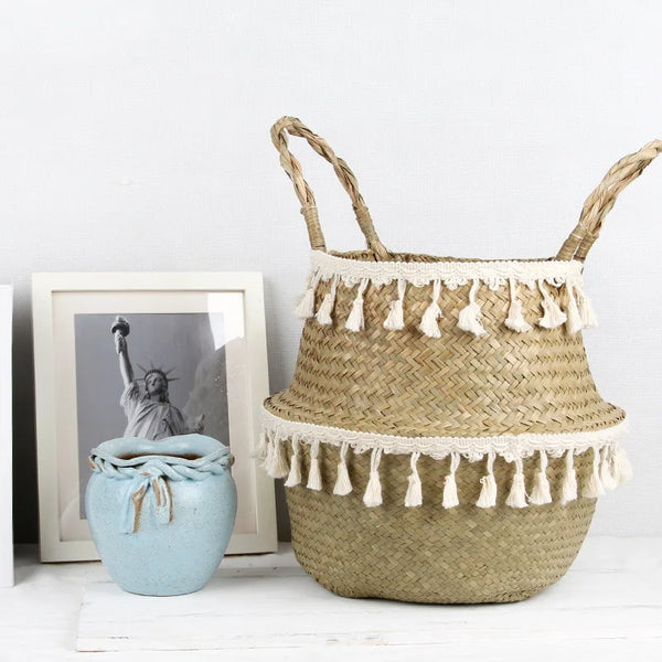 Panier en Macramé et Rotin - Panier Boho pour Plantes et Rangement