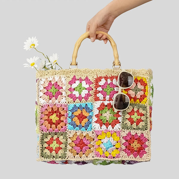 Sac Boho en Paille avec Poignées en Bambou