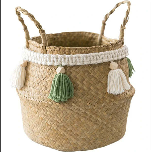 Panier de Rangement en Herbier avec Détails Macramé