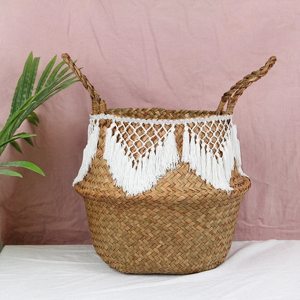 Panier en Osier Macramé Tressé - Rangement Bohème