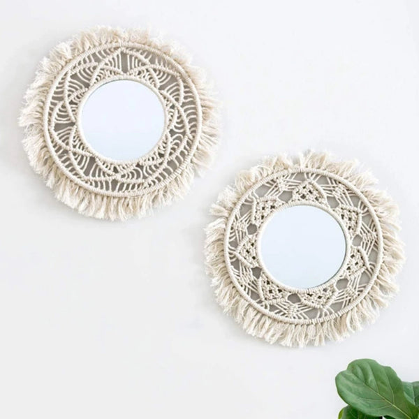 Miroir Rond en Macramé Fait Main